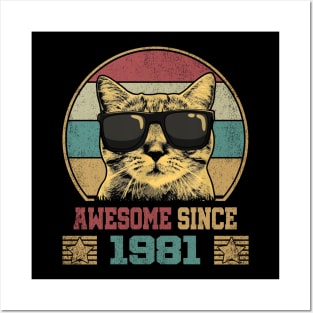 Awesome Since 1981 43rd Birthday Gift Cat Lover Posters and Art